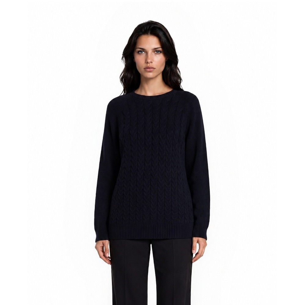 Lands' End Drifter 100% Cotton Sweater Women's Size 3X Navy Cable Knit Pullover